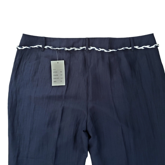 NWT Navy Blue Linen Blend Straight Leg Pants Lightweight Plus Size - Picture 4 of 9